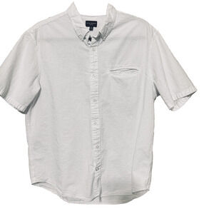 Club Monaco Men's Seersucker Button Up Shirt White short sleeve Slim Fit XL